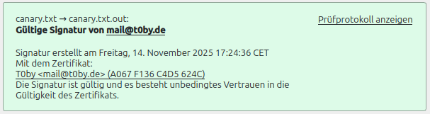 Ergebnis von Kleopatra nach einer positive Prüfung